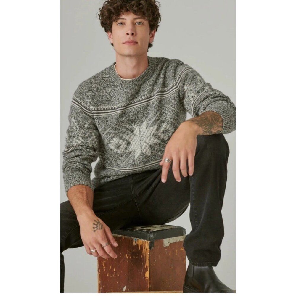 Lucky Brand Nordic Fair Isle Crew Neck Sweater Men's XXL 2XL Wool Alpaca